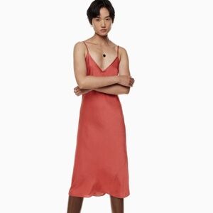 Aritzia Only Slip Satin Midi Dress Rosy Red
